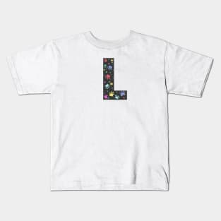 L letter with colorful paw print Kids T-Shirt